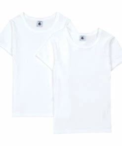 New 🔥 Set of 2 Plain T-shirts White Petit Bateau Fashion Teen, Children ✔️