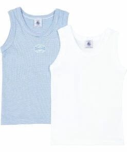 New 🔔 Set of 2 Striped Organic Cotton Tank Tops Blue Petit Bateau Fashion Children 👏
