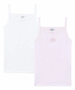 Promo 🤩 Set of 2 Striped Organic Cotton Tank Tops White Petit Bateau Fashion Children 💯
