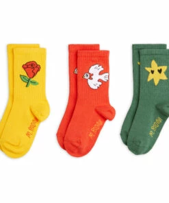 Best Pirce 🔔 Set of 3 Organic Cotton Dove 🧦 Socks Red Mini Rodini Fashion Baby, Children 🎉