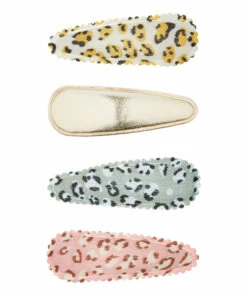 Hot Sale 👏 Set of 4 Leopard Print Jungle Hair Slides Ecru Mimi & Lula Fashion Children 😀
