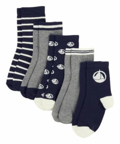 Buy 🎉 Set of 5 Pairs of Boat 🧦 Socks Grey Petit Bateau Fashion Children ✨
