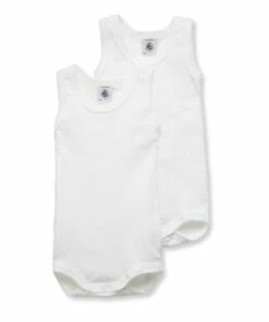 Wholesale 👏 Sleeveless Vest Playsuits - Set of 2 White Petit Bateau Fashion Baby, Children ❤️