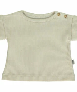 Promo ⌛ Starflower Ribbed Organic Cotton T-shirt Off white Poudre Organic Fashion Baby, Children 👍