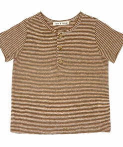 Promo 🌟 Striped Linen and Cotton Button-Up T-shirt Chocolate Zhoe & Tobiah Fashion Children ✨