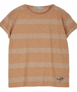 New ❤️ Striped Organic Cotton Slub T-shirt Apricot Emile et Ida Fashion Children ✔️
