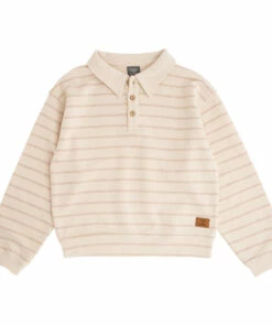 Brand new ⭐ Striped Organic Fleece Polo Sweatshirt Taupe brown Tocoto Vintage Fashion Children 🔥