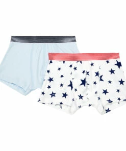 Buy 🔔 Vintage Stars Organic Cotton Boxers - Set of 2 Blue Petit Bateau Fashion Children 👏
