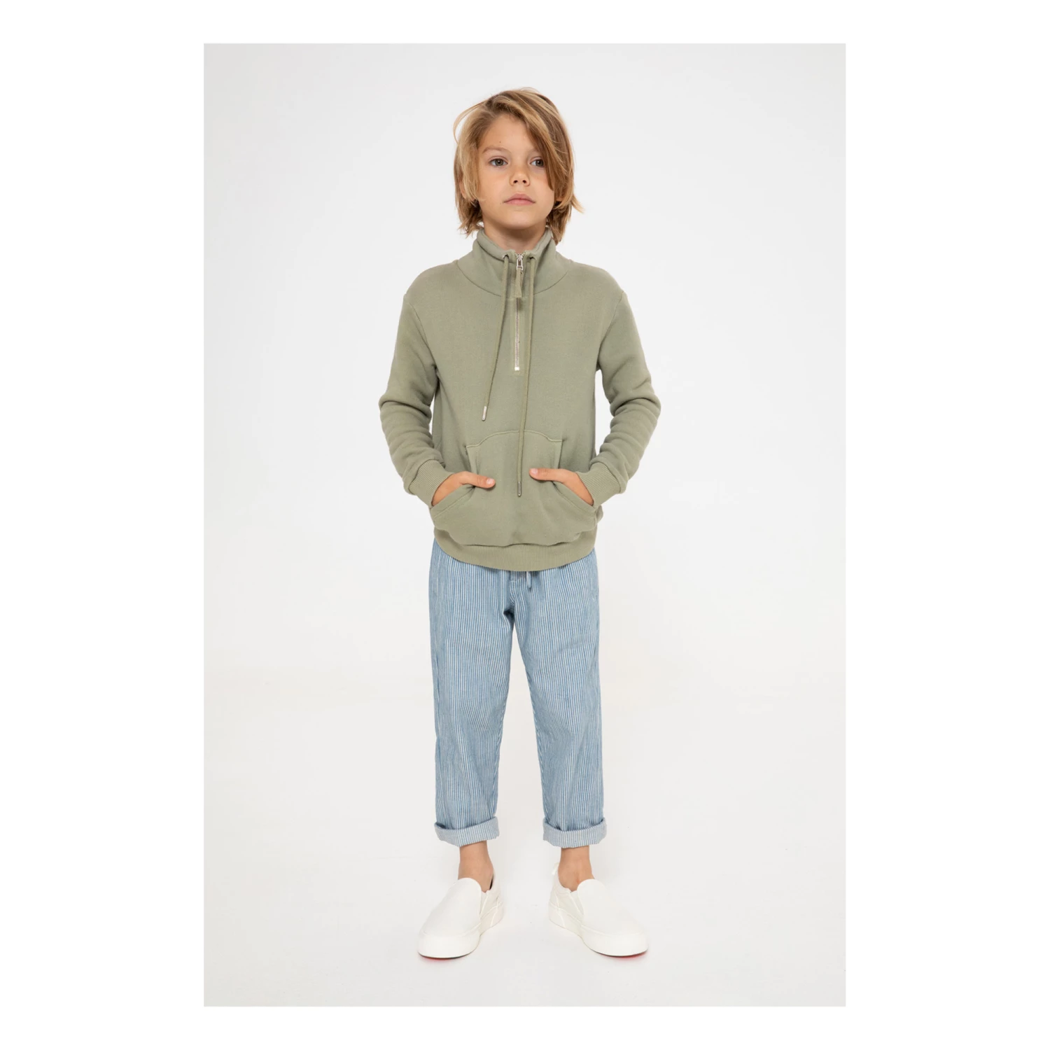 Discount ๐ Zip Neck Sweatshirt Olive green Simple Kids Fashion Teen, Children ๐ 3 Discount ๐ Zip Neck Sweatshirt Olive green Simple Kids Fashion Teen, Children ๐ - Image 3
